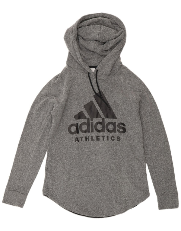 Maglione con cappuccio grafico da donna ADIDAS UK 12/14 Cotone screziato grigio medio