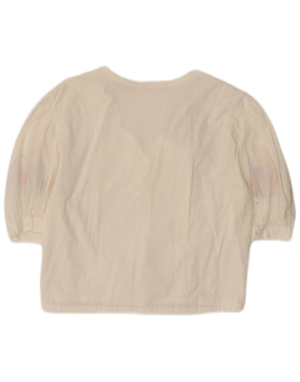 Camicetta vintage da donna a maniche corte UK 14 grande floreale bianco