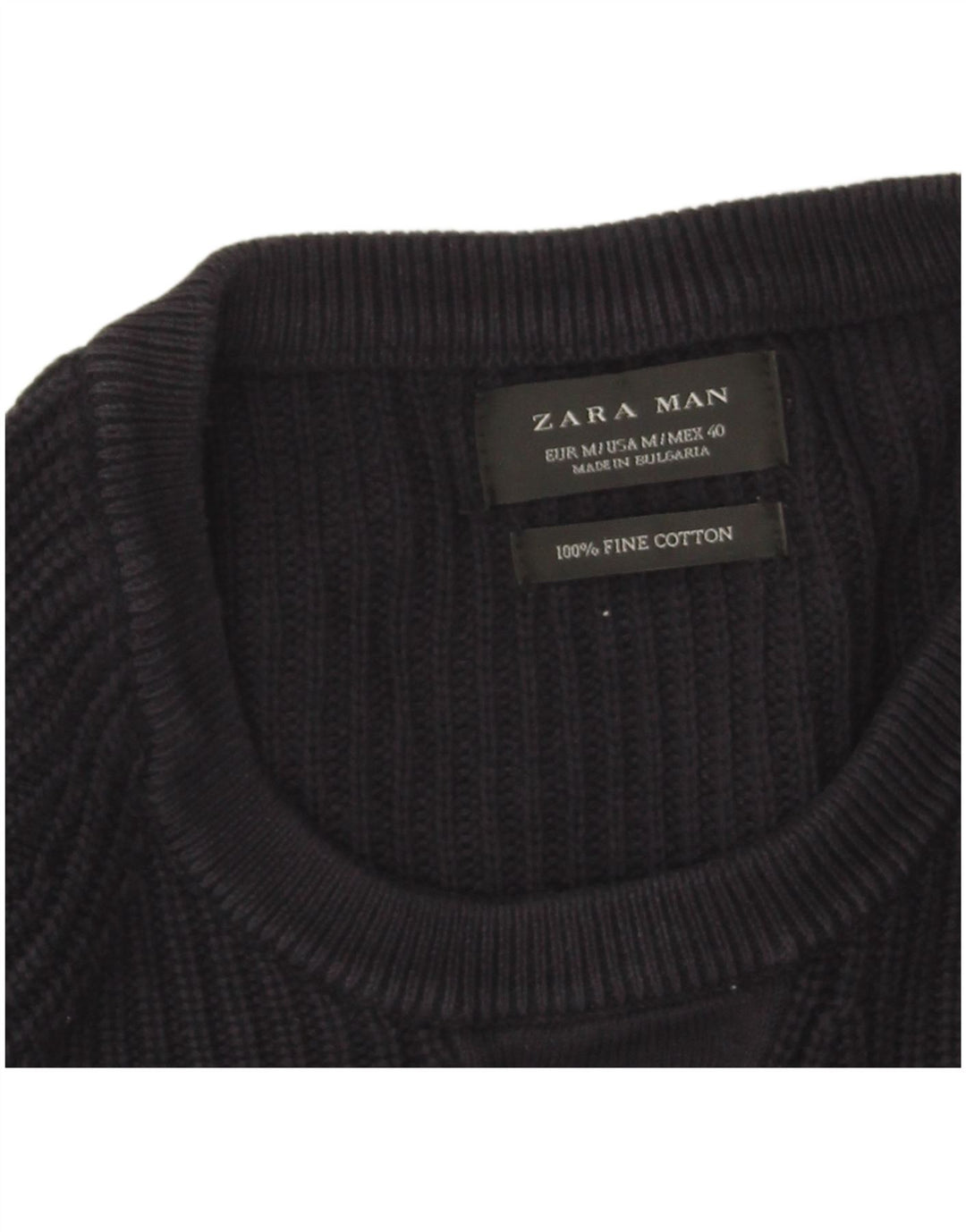 Maglione maglione girocollo da uomo Zara in cotone blu navy medio