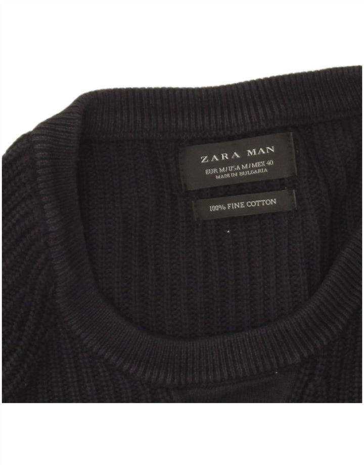 Maglione maglione girocollo da uomo Zara in cotone blu navy medio