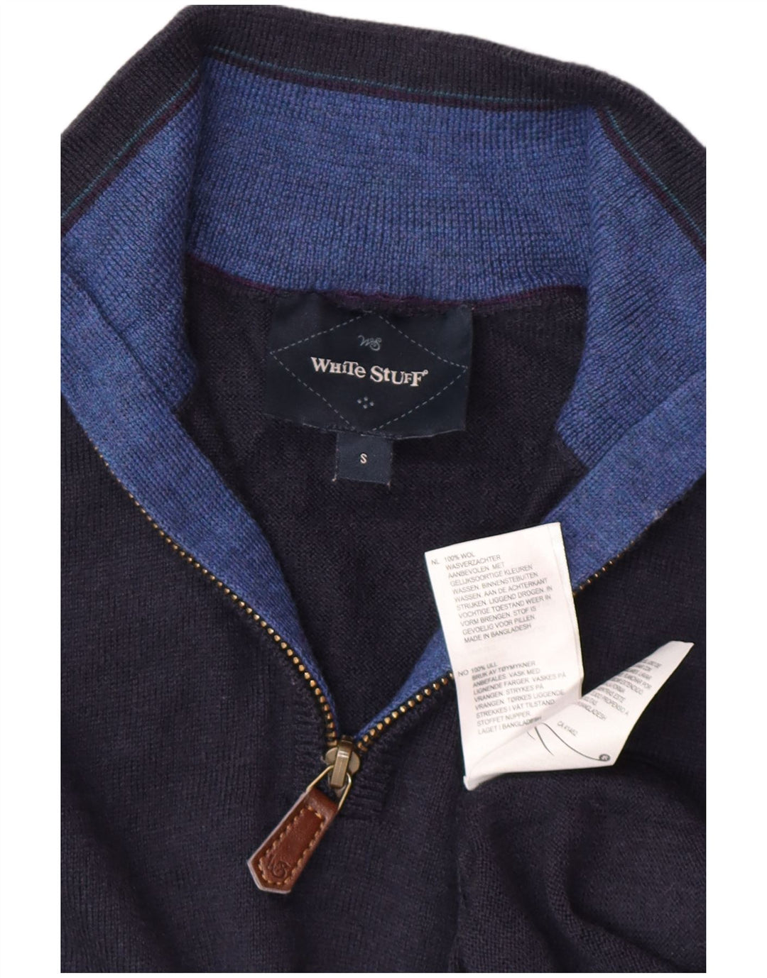 Maglione da uomo con zip sul collo di White Stuff piccolo in lana blu navy