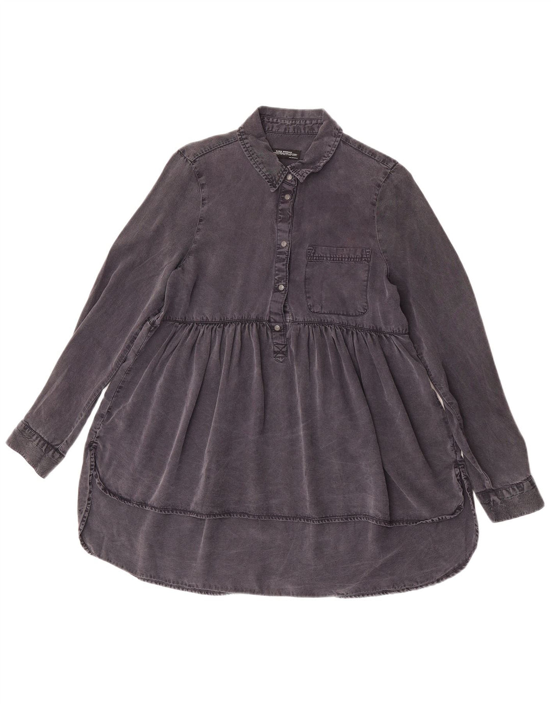 Top tunica in denim a maniche lunghe da donna Zara UK 10 piccolo Lyocell nero