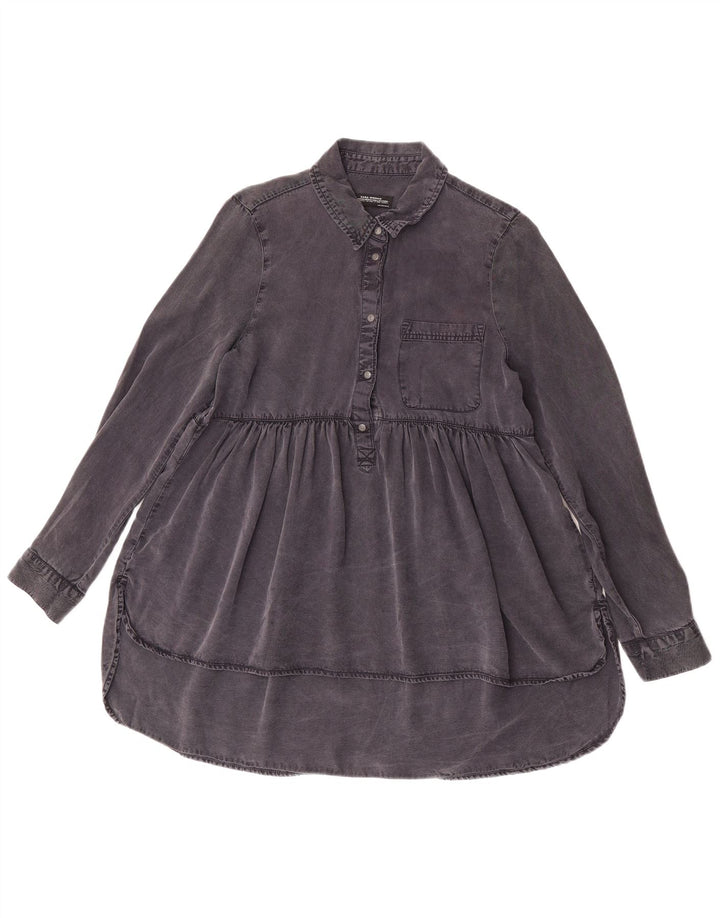 Top tunica in denim a maniche lunghe da donna Zara UK 10 piccolo Lyocell nero