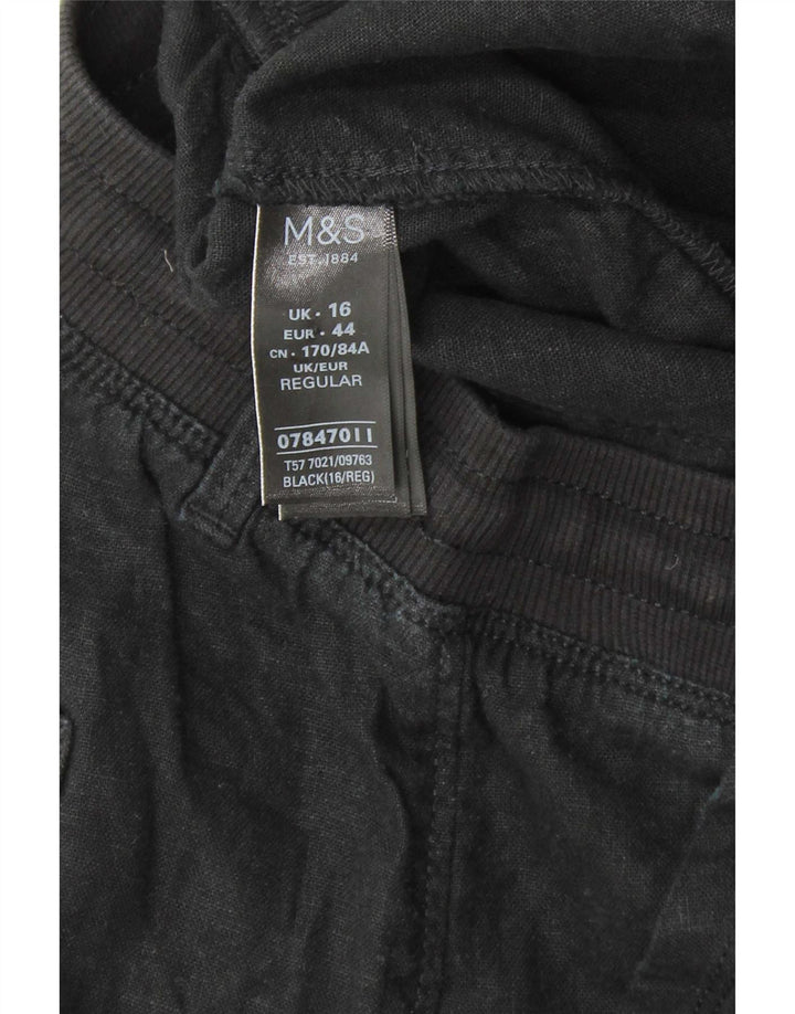 Pantaloni regolari da donna Marks & Spencer UK 16 Large W34 L30 Cotone nero