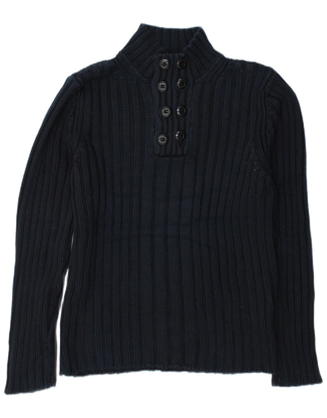 Maglione Zara da uomo con collo abbottonato, grande, in cotone blu navy