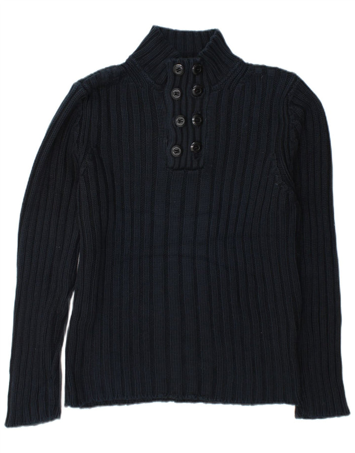 Maglione Zara da uomo con collo abbottonato, grande, in cotone blu navy