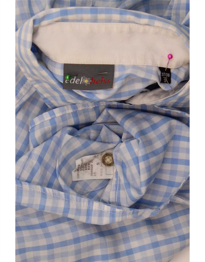 Camicia da uomo vintage taglia 37 38 piccolo cotone a quadretti blu