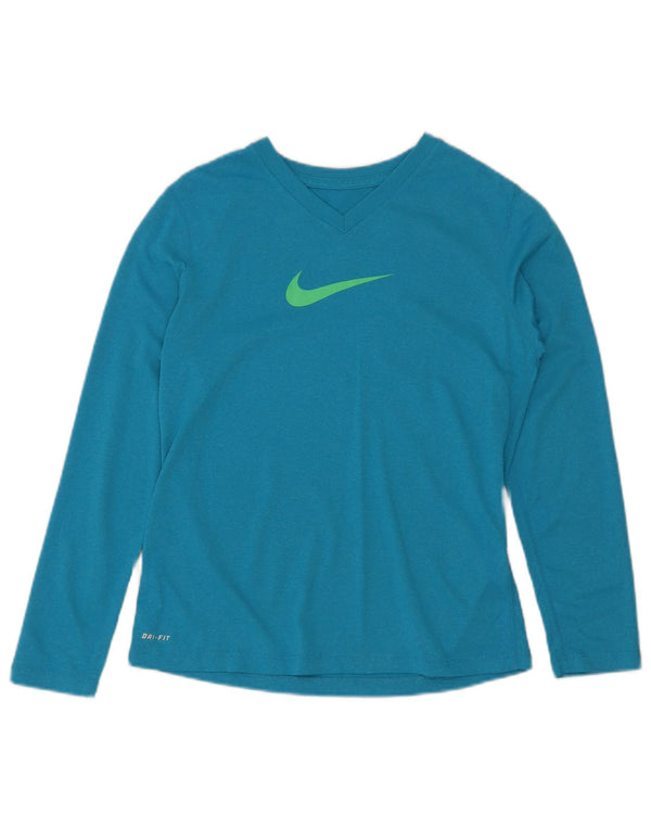 Top Nike Dri Fit per ragazze, manica lunga, 11-12 anni, grande, in poliestere blu
