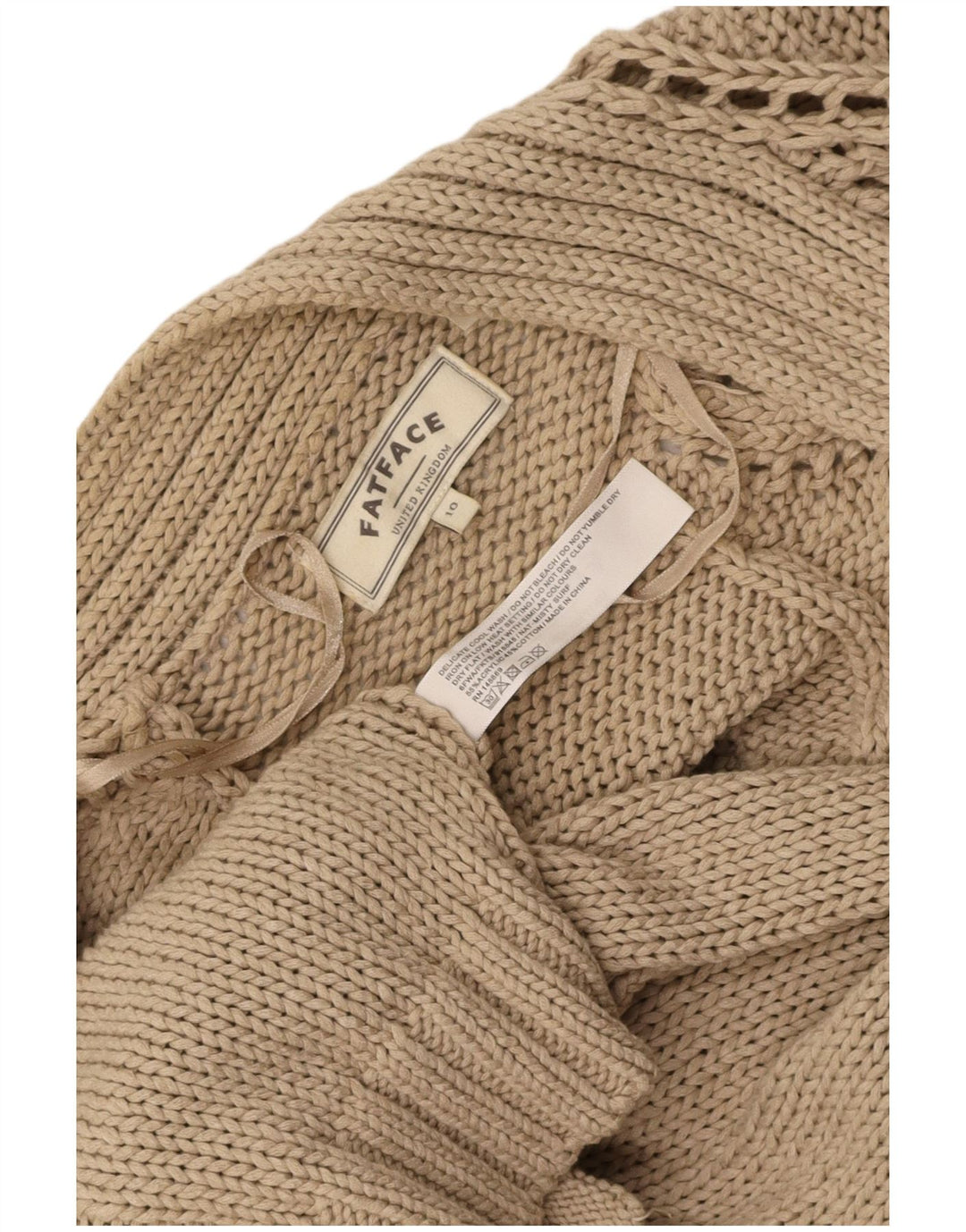 FAT FACE Womens Oversized Longline Open Cardigan Sweater UK 10 Small Beige