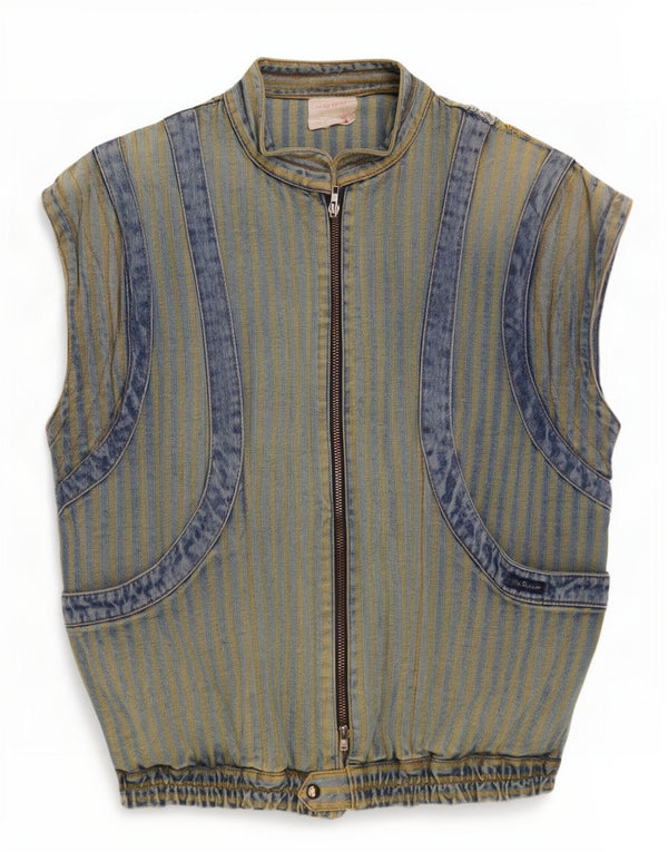 Gilet in denim da uomo The Seaway UK 38 Cotone a righe verde medio