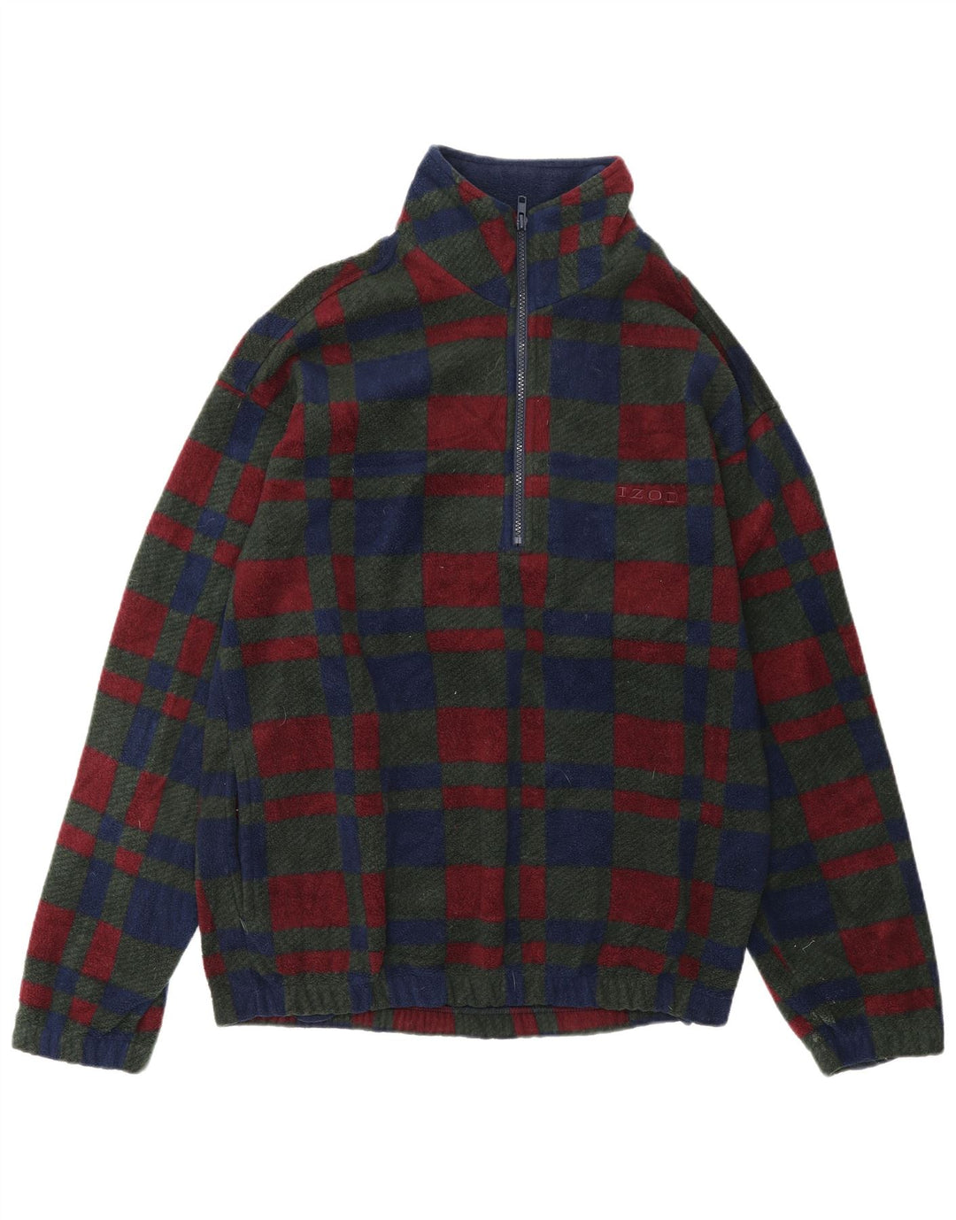 Maglione in pile da uomo con zip e collo IZOD piccolo in poliestere a quadri multicolore