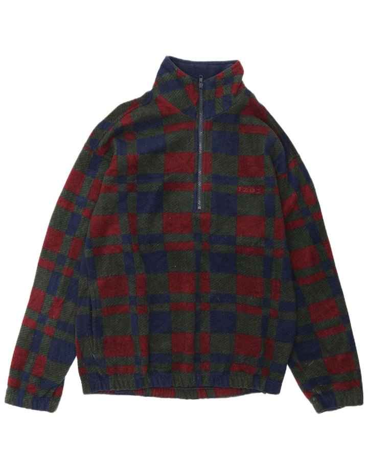 Maglione in pile da uomo con zip e collo IZOD piccolo in poliestere a quadri multicolore