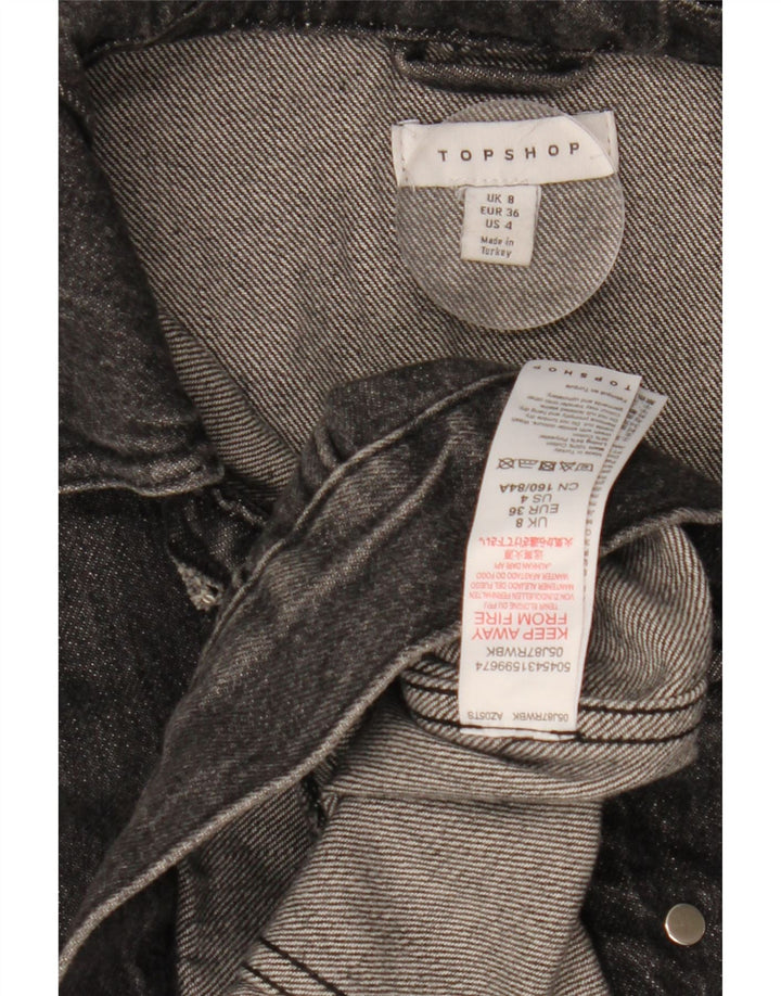 TOPSHOP Giacca di jeans oversize da donna UK 8 piccola in cotone nero