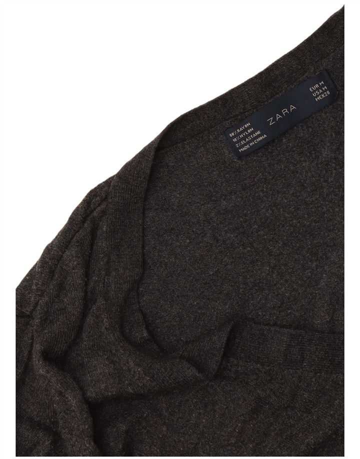 Maglione Zara da donna con scollo a V UK 12 Rayon screziato grigio medio
