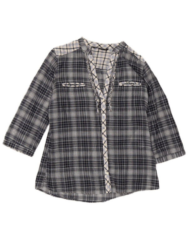 Camicia Zara da donna con maniche a 3/4, taglia UK 10, piccola, in cotone a quadri blu navy
