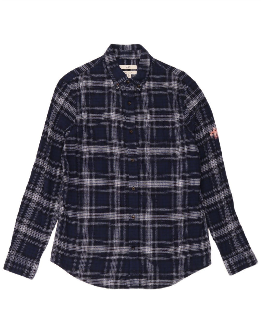 Camicia da uomo in flanella vestibilità regolare Marks & Spencer a quadri blu navy medio