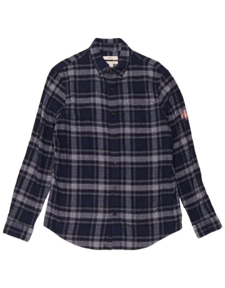 Camicia da uomo in flanella vestibilità regolare Marks & Spencer a quadri blu navy medio