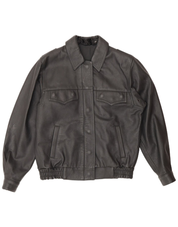 Giacca in pelle vintage da donna UK 18 XL nera