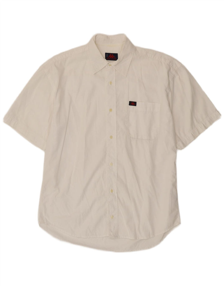 Camicia Kappa da uomo a maniche corte in cotone bianco medio