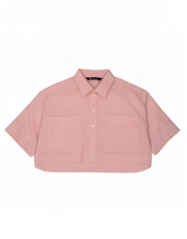 Camicia a maniche corte corta oversize da donna Zara UK 10 piccolo gessato rosa