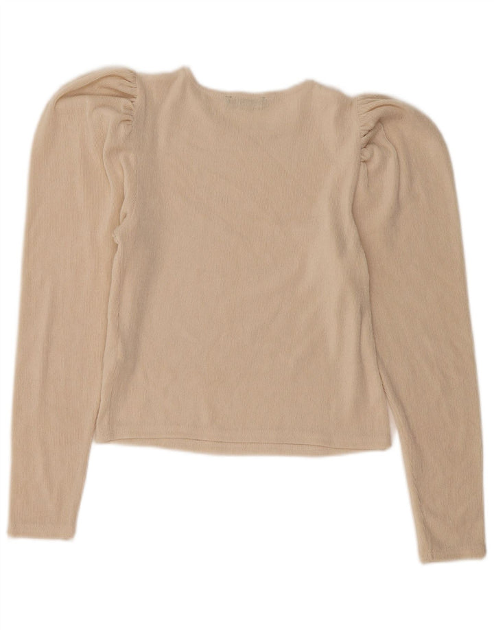 Top corto a maniche lunghe da donna Zara UK 10 piccolo poliestere beige