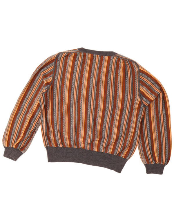 Maglione vintage da donna con scollo a V UK 18 XL a righe multicolore