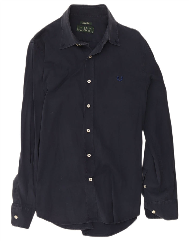 Camicia slim fit da uomo Fred Perry grande in cotone blu navy