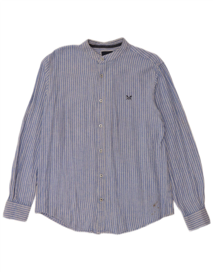 Crew Clothing Camicia da uomo in lino gessato blu medio