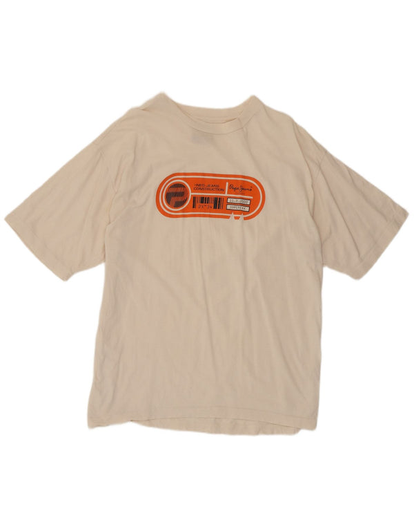 PEPE Jeans T-shirt grafica da uomo Top in cotone bianco sporco medio