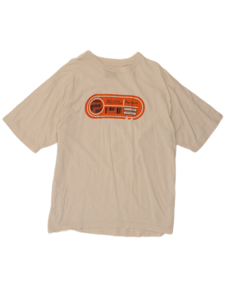 PEPE Jeans T-shirt grafica da uomo Top in cotone bianco sporco medio