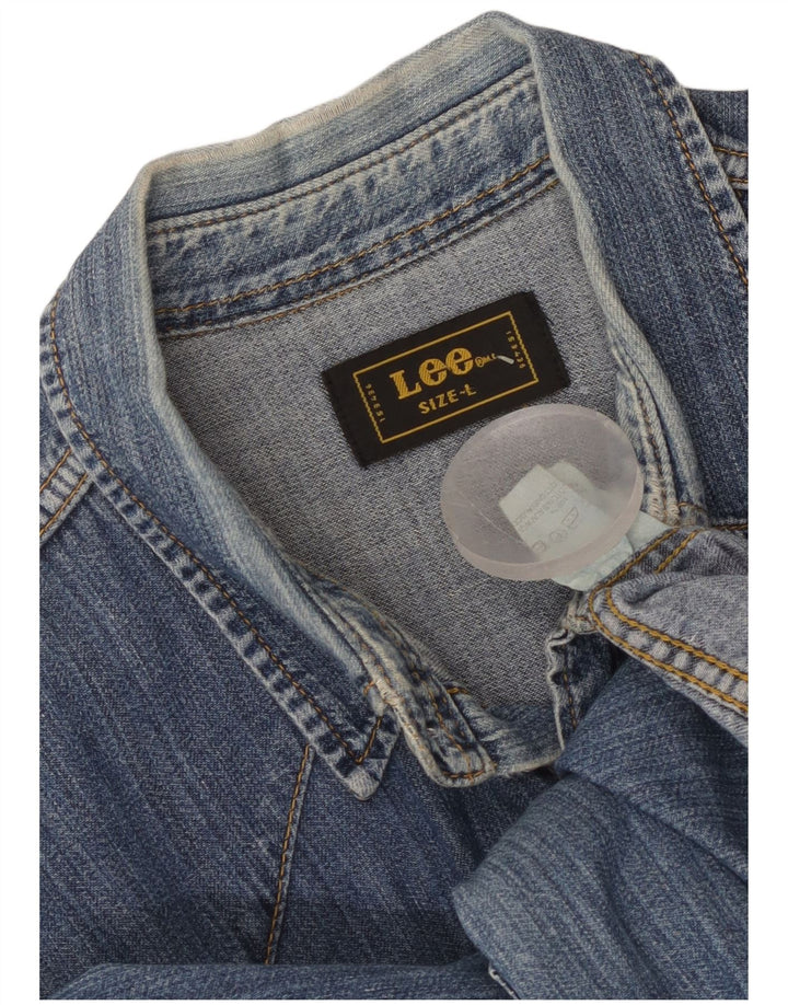 Camicia in denim da uomo Lee grande in cotone blu