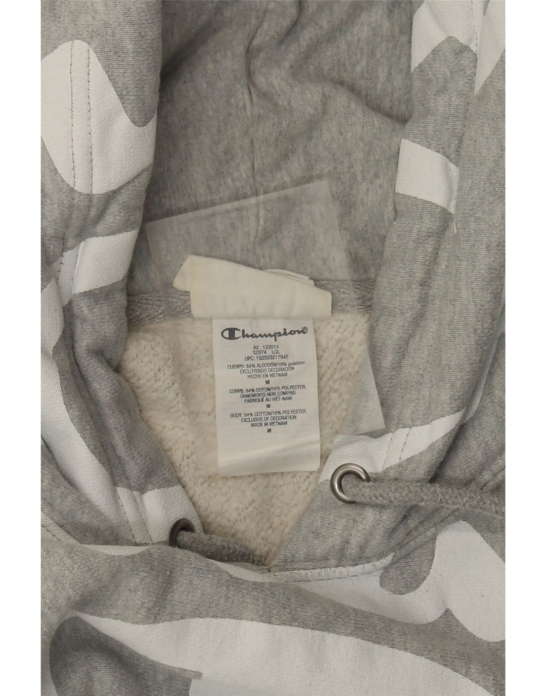 Maglione con cappuccio grafico da uomo Champion in cotone grigio medio