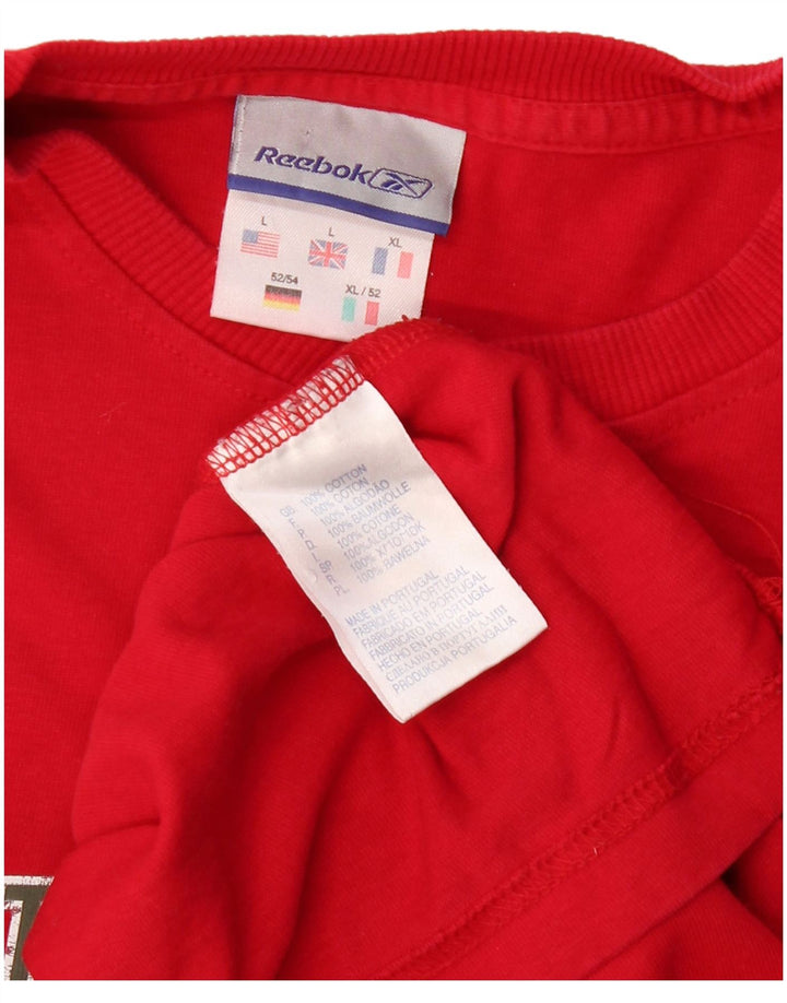 Reebok Maglietta grafica da uomo a maniche lunghe grande in cotone rosso