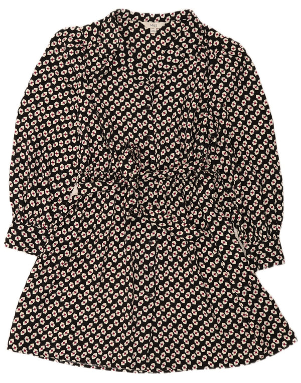 Abito camicia da donna Marks & Spencer UK 14 Grande poliestere geometrico nero