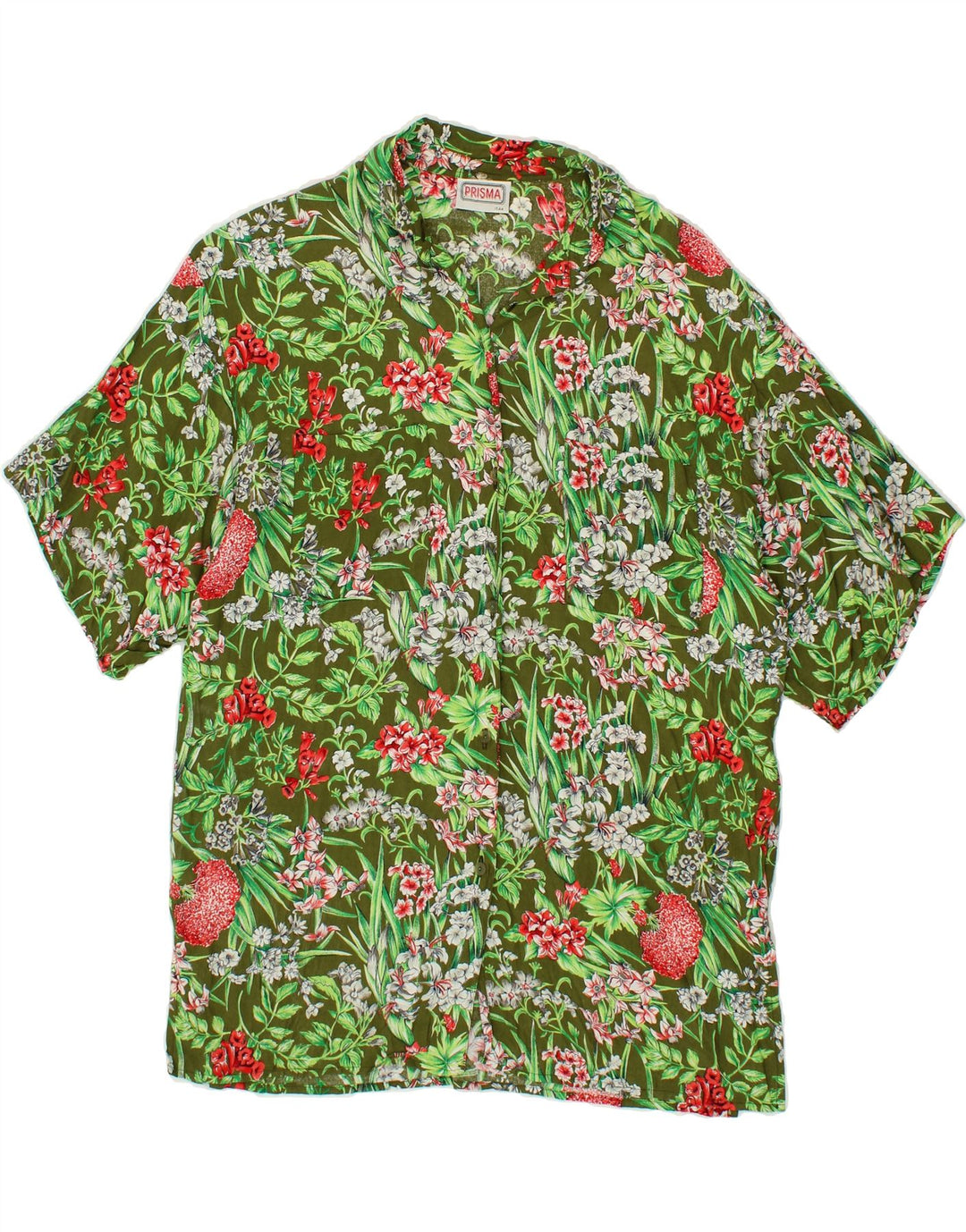 PRISMA Womens Short Sleeve Shirt IT 44 Medium Green Floral Viscose Vintage Prisma and Second-Hand Prisma from Messina Hembry 