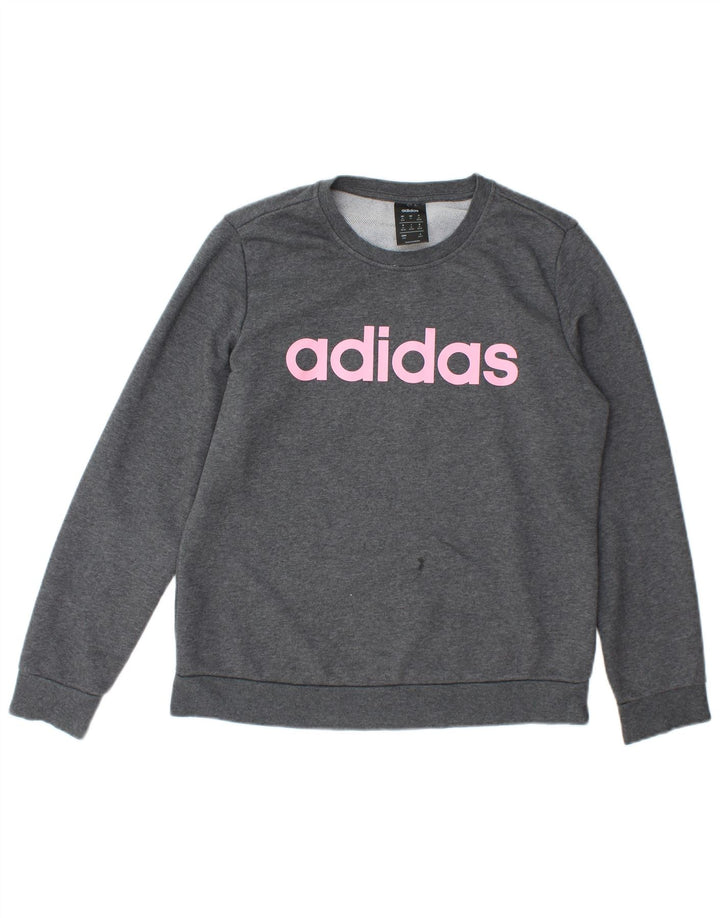 Felpa grafica da donna Adidas Jumper UK 12/14 Cotone grigio medio