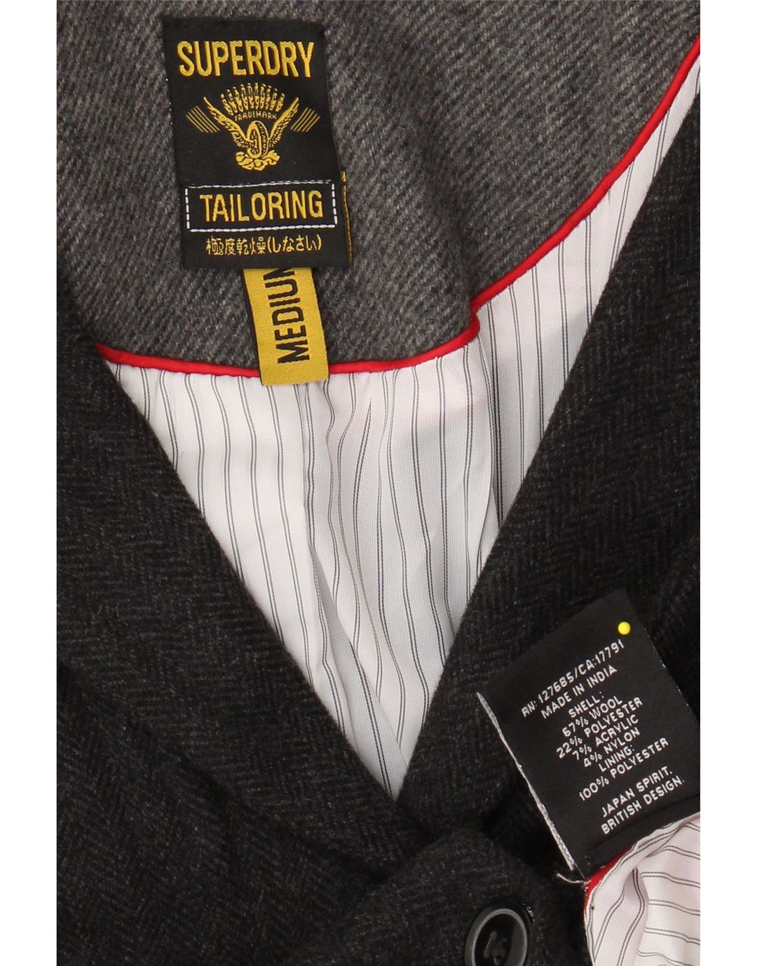 Giacca blazer da donna a 2 bottoni SUPERDRY UK 12 Lana a spina di pesce grigio medio