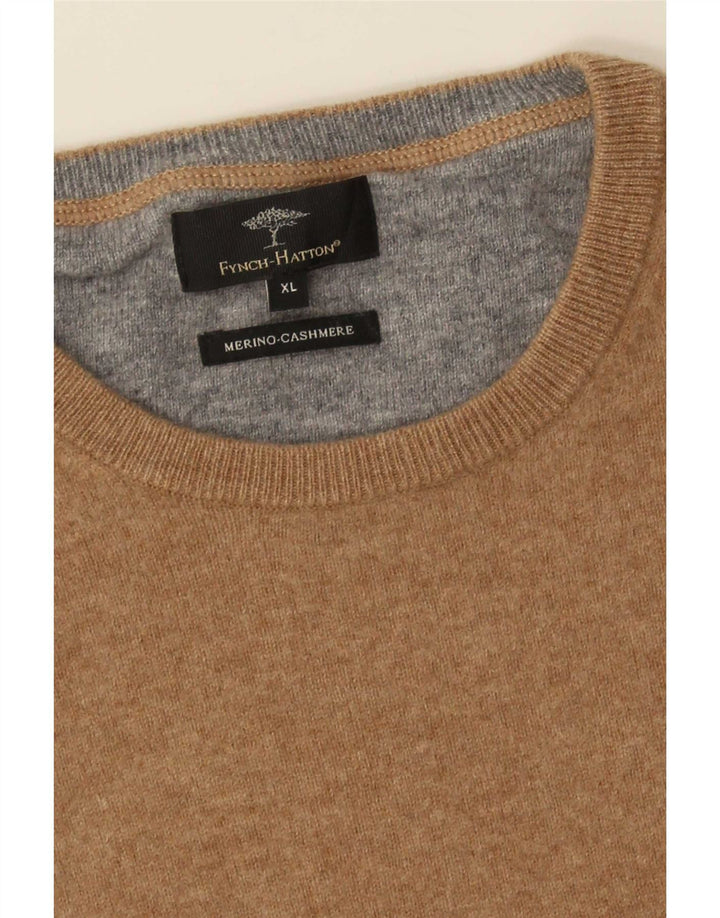 Maglione maglione girocollo da uomo Fynch Hatton XL lana merino marrone