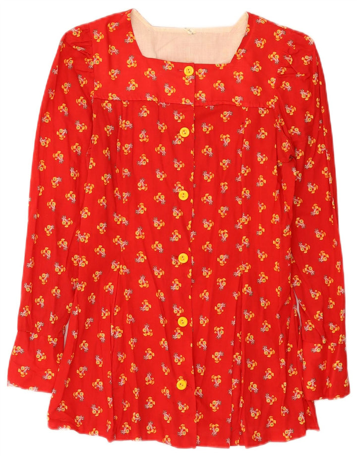 Camicetta camicia vintage da donna IT 42 rosso medio floreale