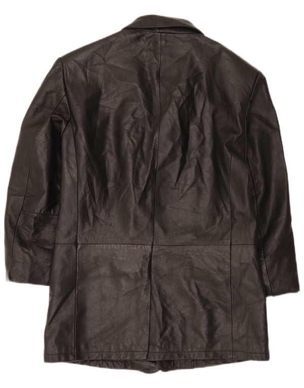 Giacca blazer in pelle vintage da uomo a 3 bottoni IT 52 XL in pelle nera