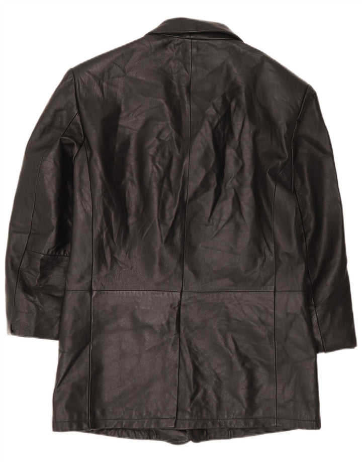 Giacca blazer in pelle vintage da uomo a 3 bottoni IT 52 XL in pelle nera