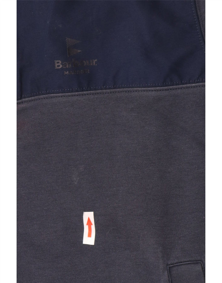Barbour Mens Zip Neck Felpa Jumper Small Blu Navy Colourblock Cotton