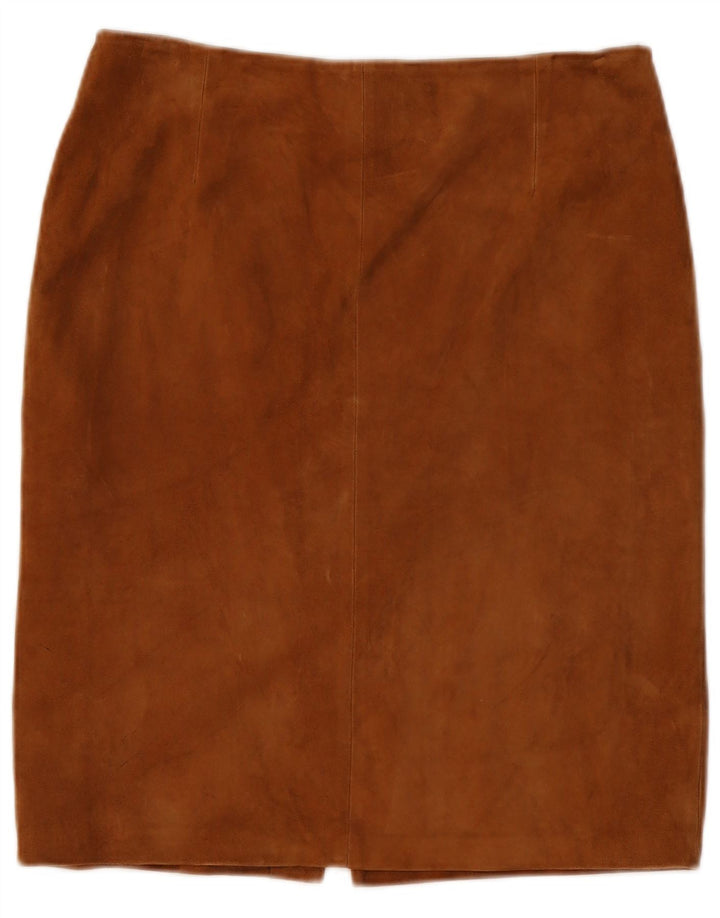 Gonna dritta vintage in pelle scamosciata da donna W29 marrone medio