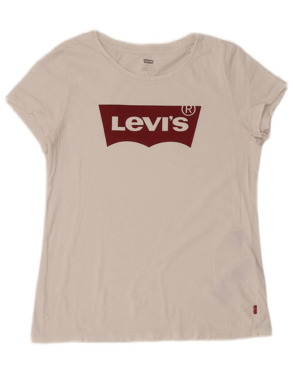 T-shirt grafica da donna Levi's Top UK 14 cotone bianco medio