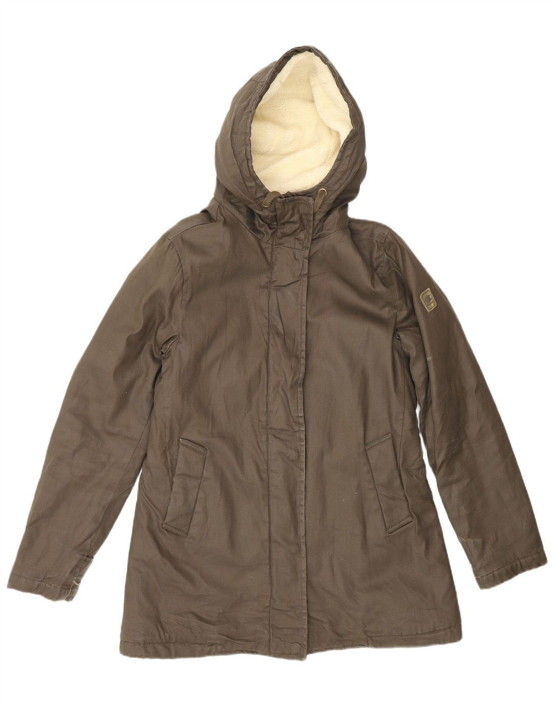 CHAMPION Giacca Parka Sherpa da donna con cappuccio UK 6 XS Cotone kaki