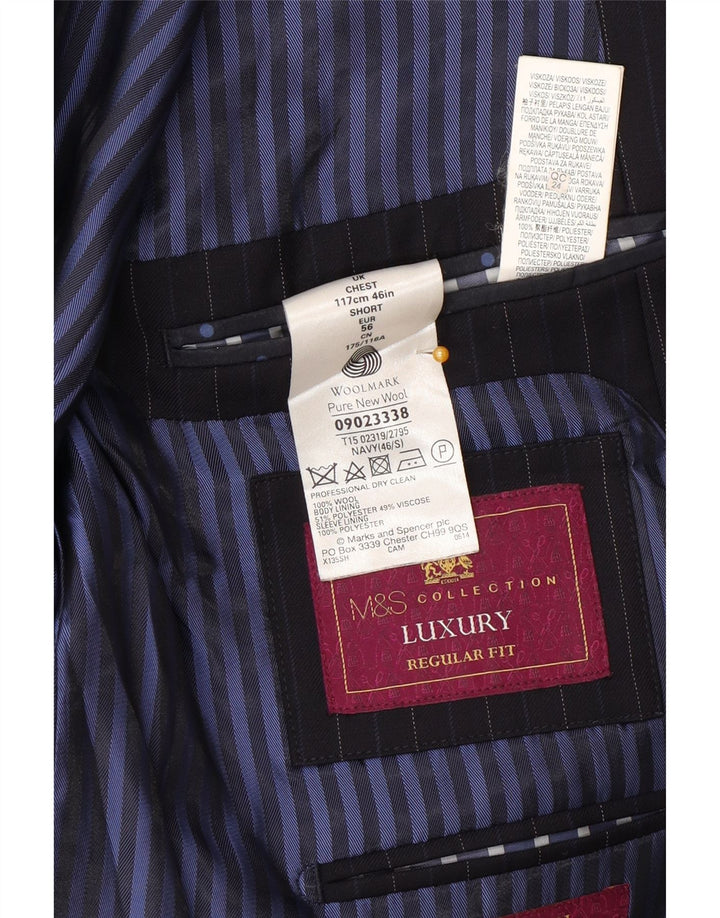 Giacca blazer a 2 bottoni da uomo Marks & Spencer EU 56 3XL gessato blu navy