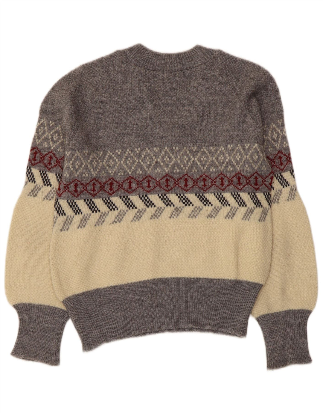Maglione vintage da donna con scollo a V UK 10 piccolo grigio a rombi/diamante