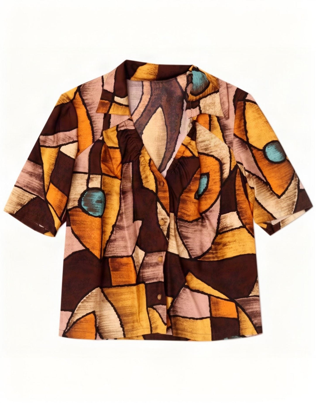 Camicetta camicia vintage da donna UK 14 media multicolore geometrica