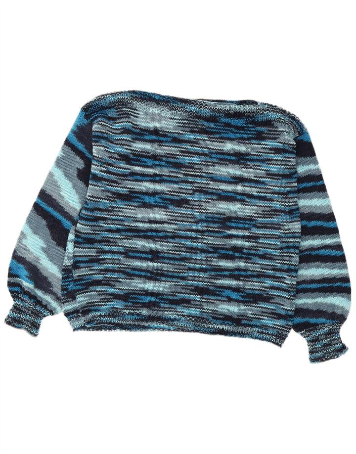 Maglione maglione vintage da donna con scollo a barca UK 16 grandi strisce blu