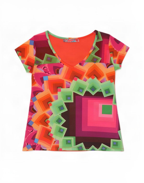 Desigual T-shirt grafica da donna Top UK 14 Medium multicolore geometrica